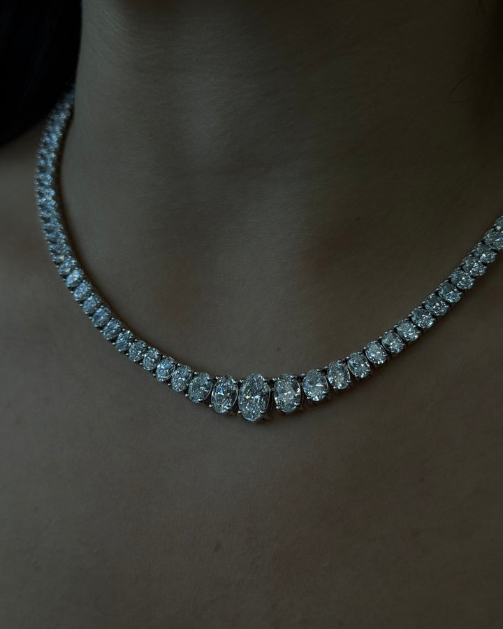 Oval Cut Graduated Lab Grown Necklace 18K Solid Gold