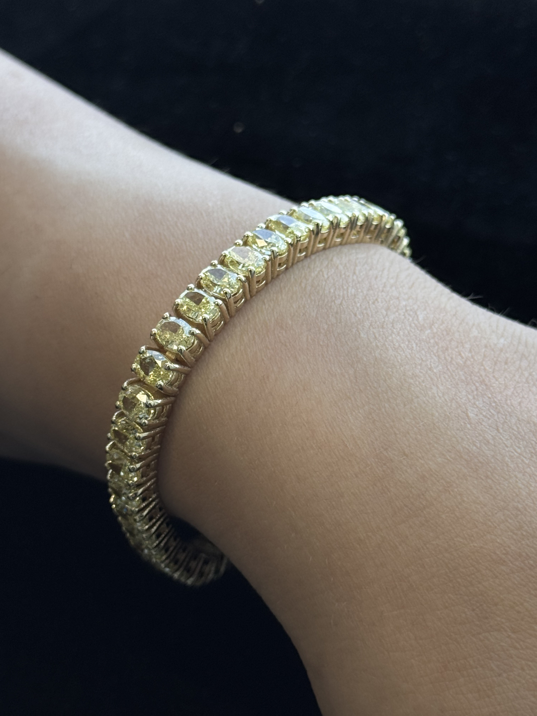 15CT Fancy Yellow Oval Shape Lab Grown Diamond Tennis Bracelet