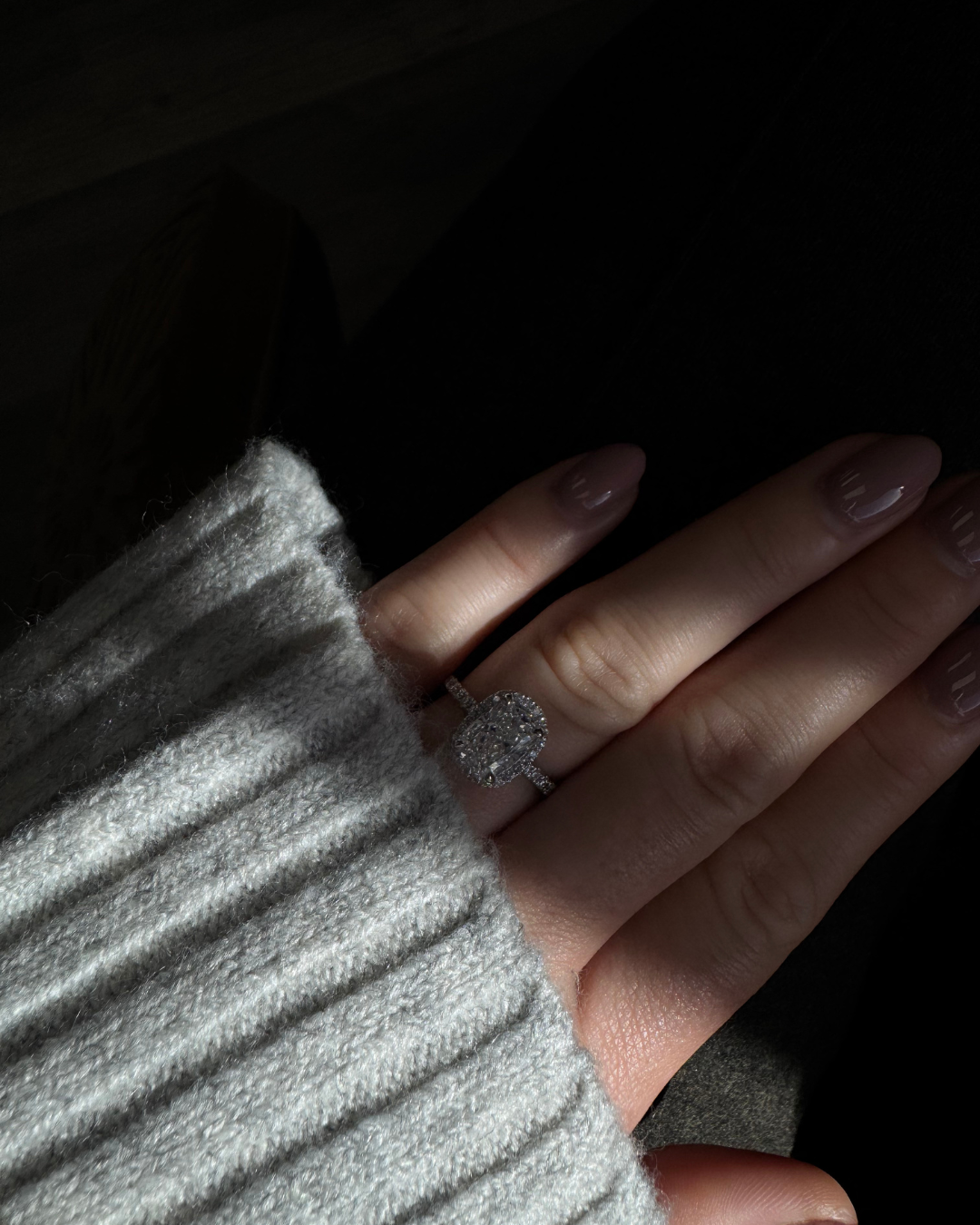 Elongated Cushion Shape Lab Grown Diamond Halo Engagement Ring with Round Sidestones