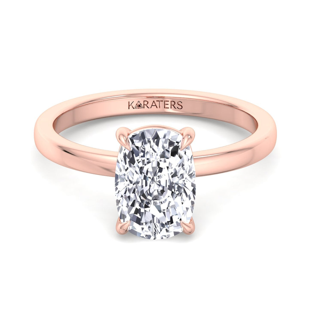 Alea Elongated Cushion Solitaire Lab Diamond Ring Rose Gold, Front 