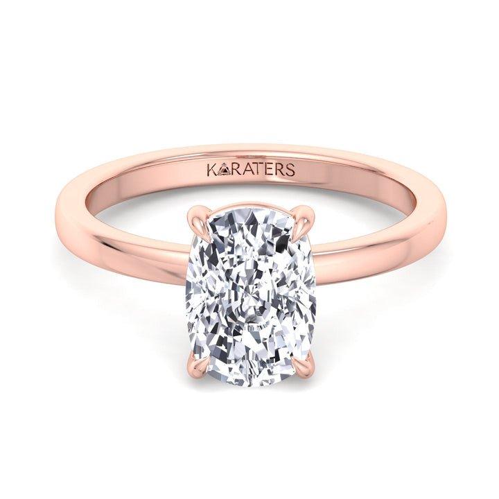 Alea Elongated Cushion Solitaire Lab Diamond Ring Rose Gold, Front 