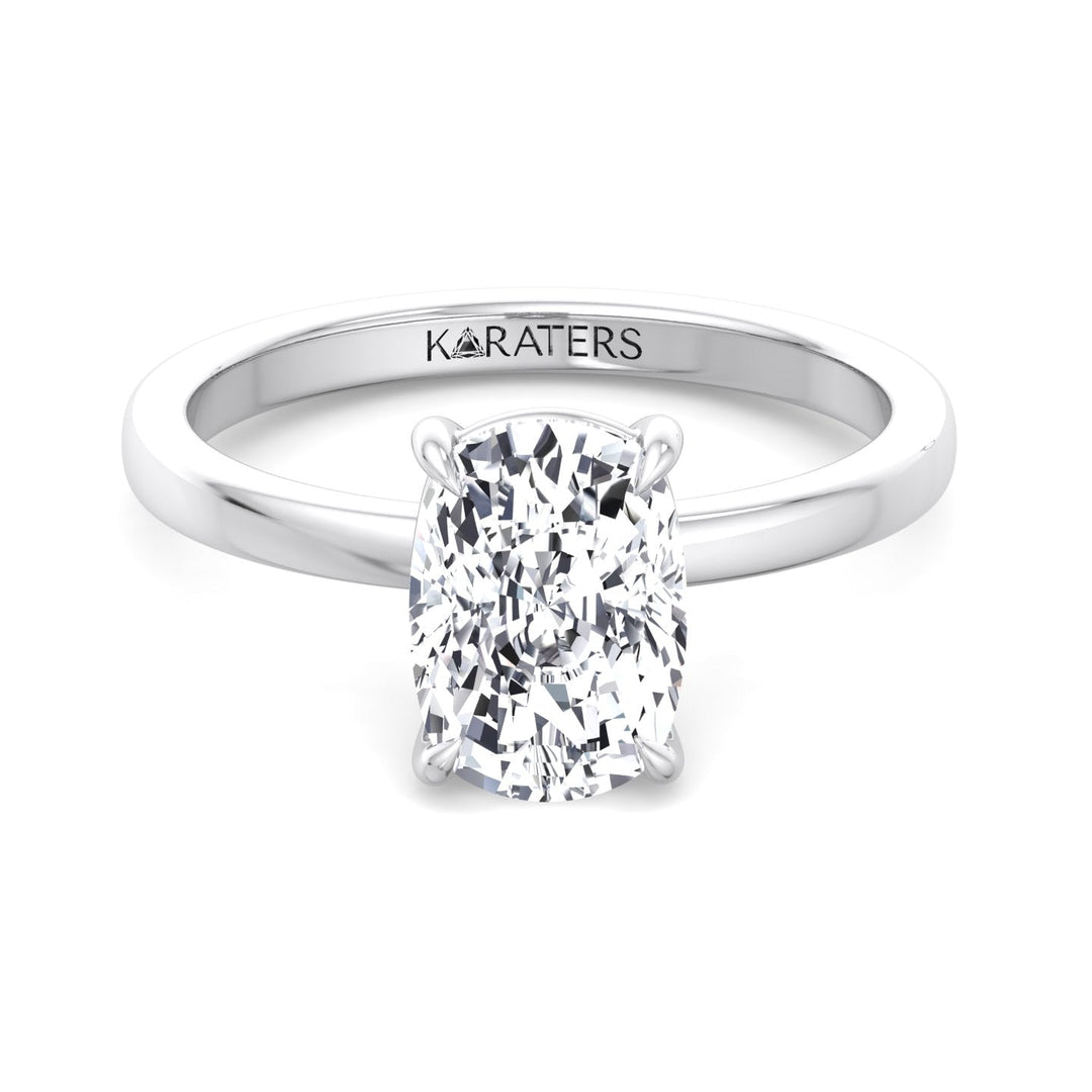 Alea Elongated Cushion Solitaire Lab Diamond Ring White Gold, Front