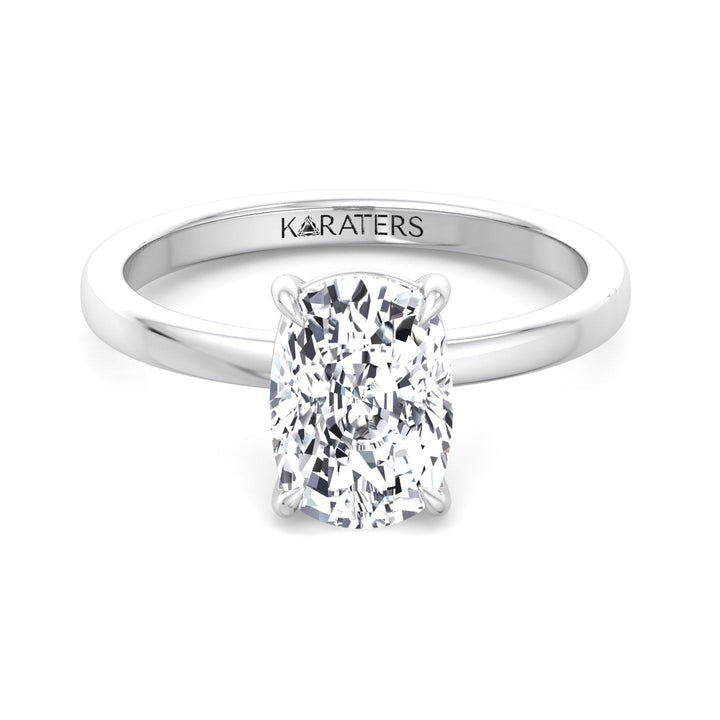 Alea Elongated Cushion Solitaire Lab Diamond Ring White Gold, Front