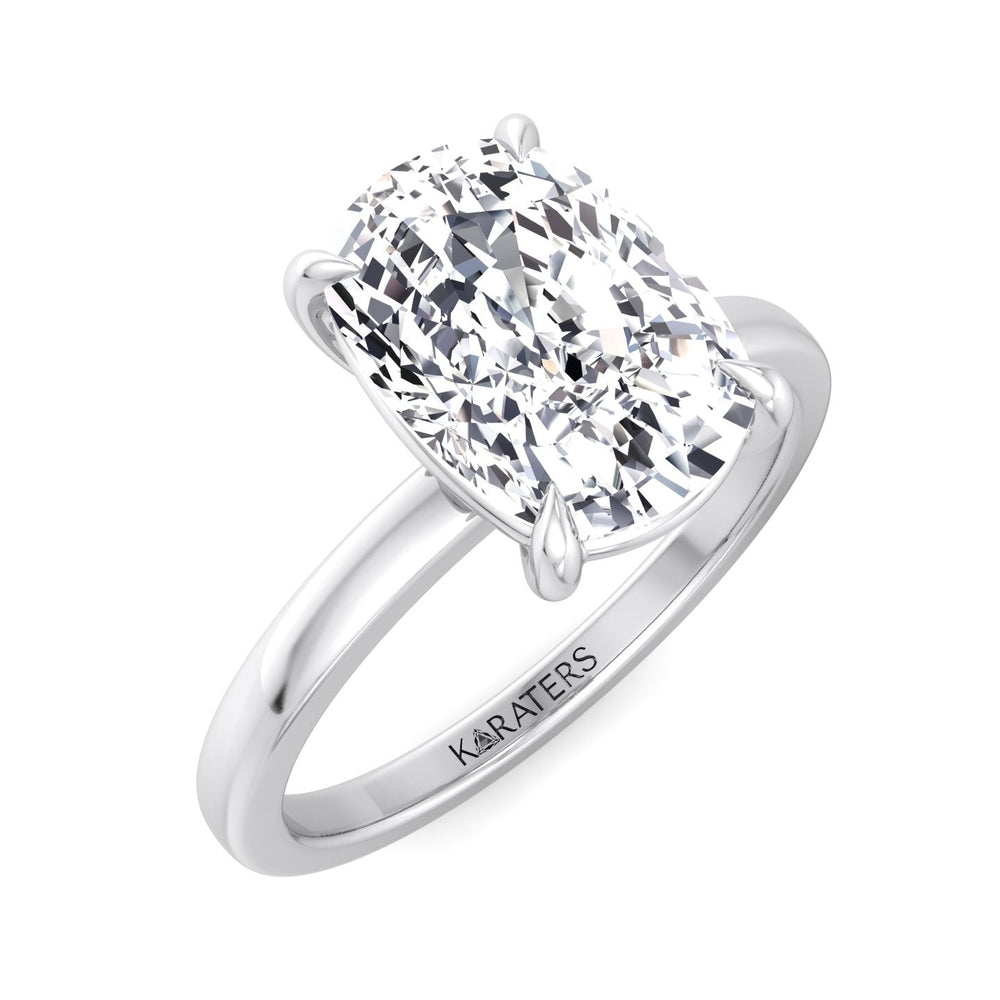 Alea Elongated Cushion Solitaire Lab Diamond Ring White, Top Down