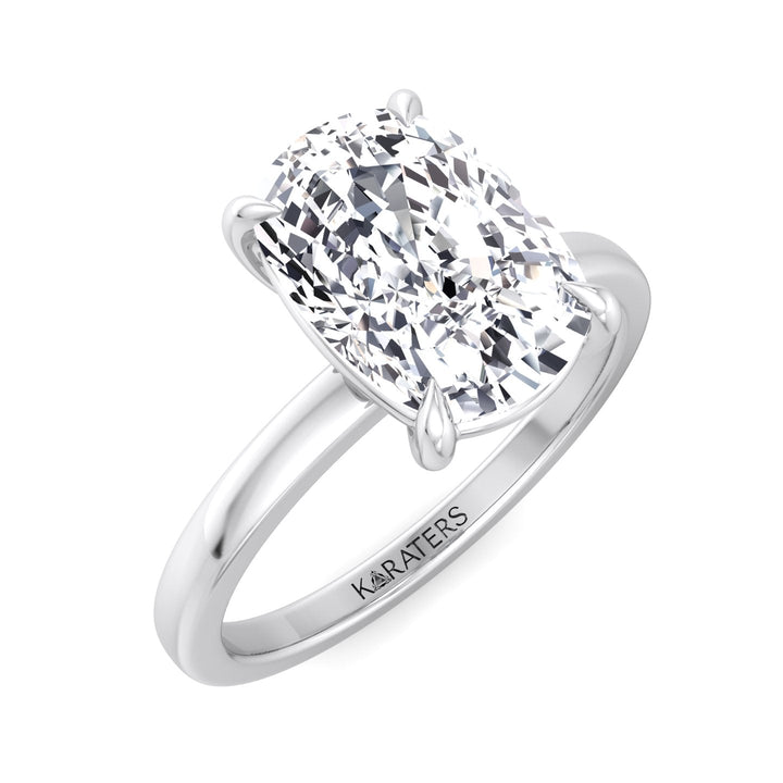 Alea Elongated Cushion Solitaire Lab Diamond Ring White, Top Down
