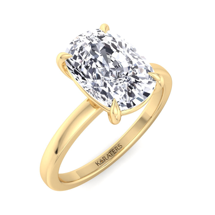 Alea Elongated Cushion Solitaire Lab Diamond Ring Yellow Gold, Top Down