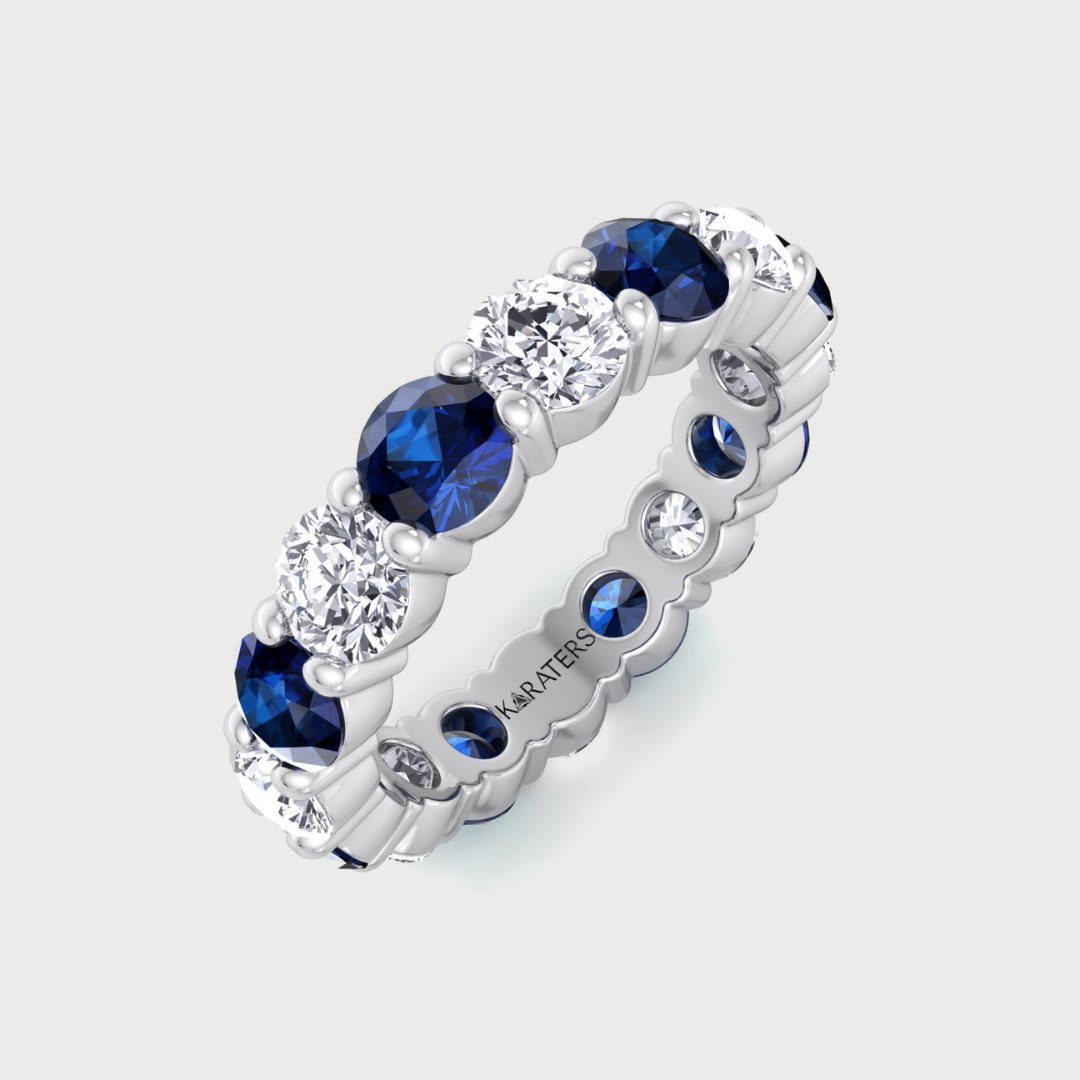 Alternating Round Shape Lab Grown Blue Sapphire and Diamonds Eternity Band