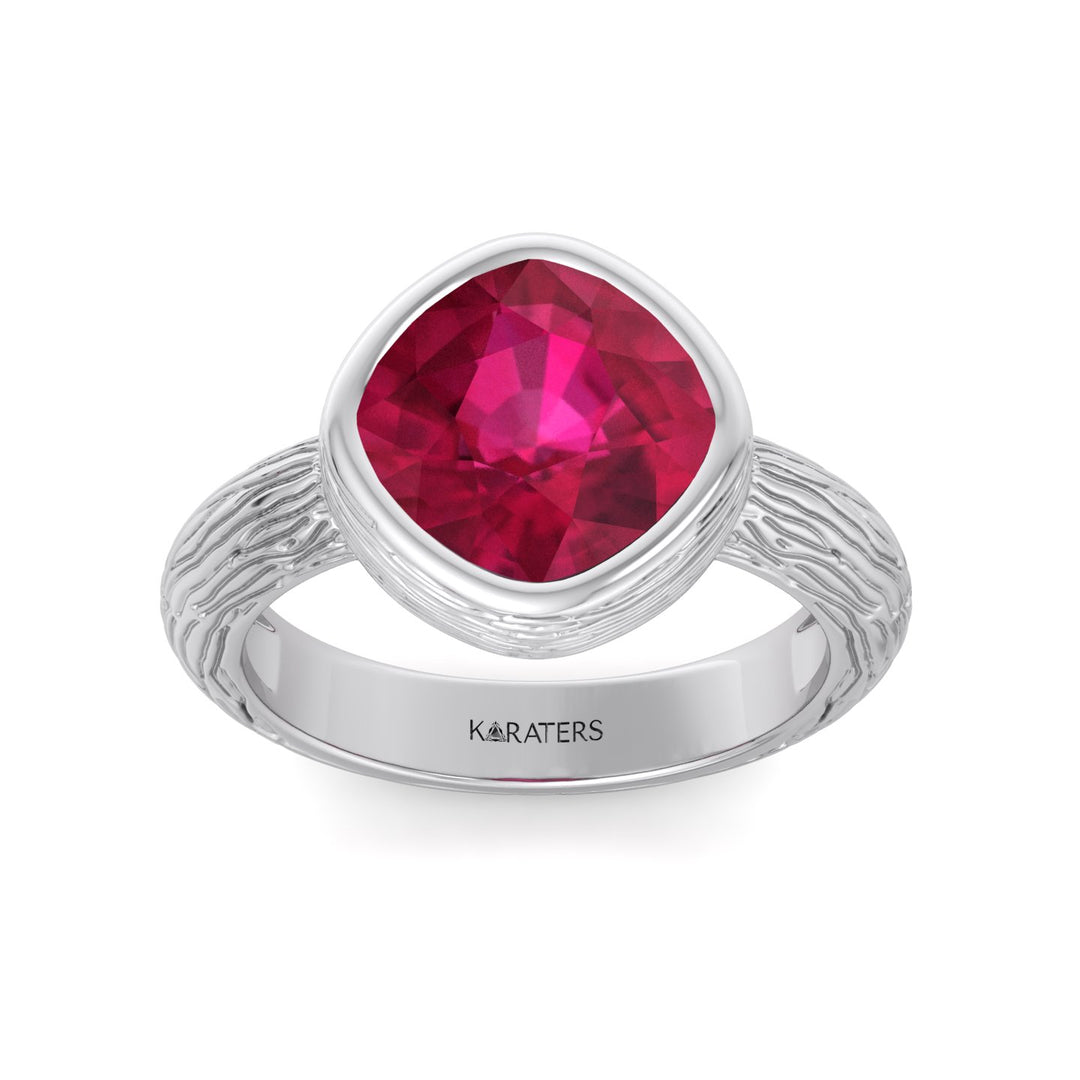 Amalfi Cushion Cut Solitaire Lab Ruby Ring White Gold, Top Down Front