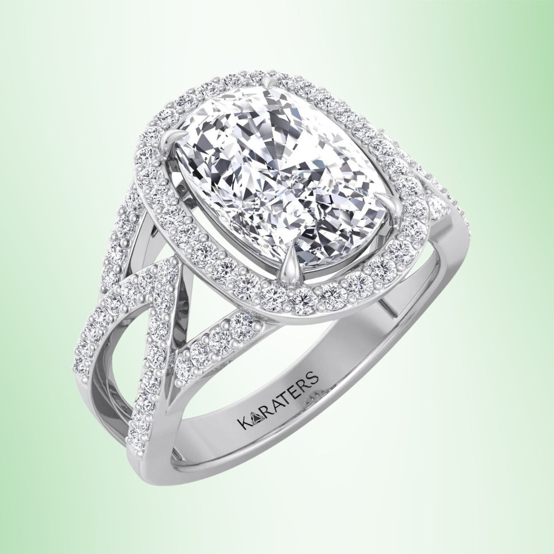 Anemone - Elongated Cushion Cut Lab Grown Diamond Engagement Ring with Twist Band and Sidestones