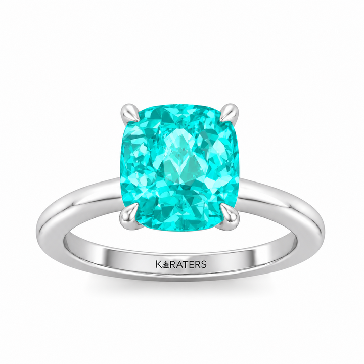 Cushion Cut Paraiba Tourmaline and Lab-Grown Diamond Engagement Ring WG2