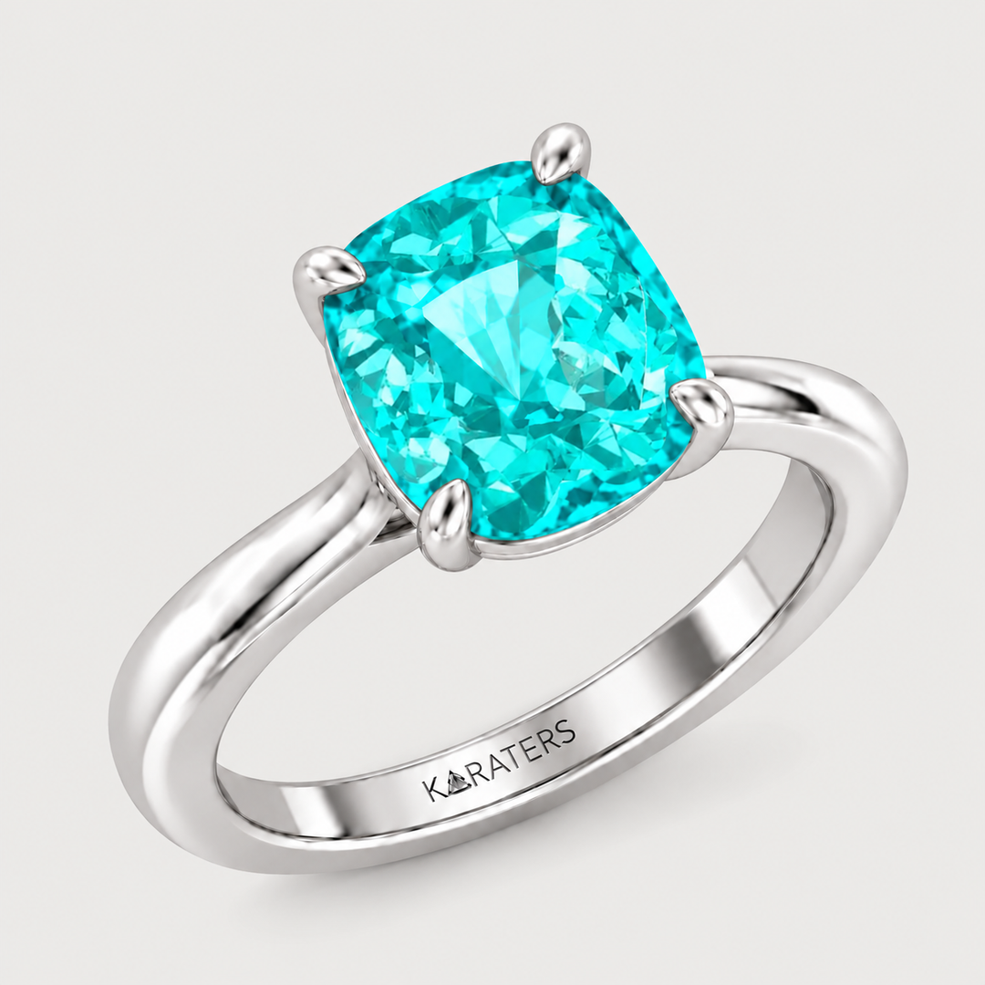 Cushion Cut Paraiba Tourmaline and Lab-Grown Diamond Engagement Ring