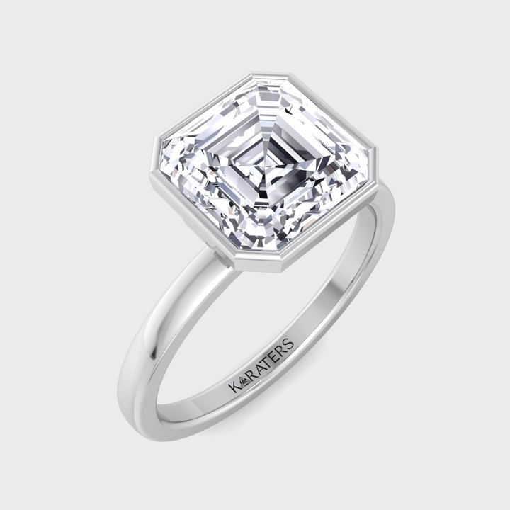 Asscher Cut Lab Grown Diamond Bezel Set Solitaire Engagement Ring