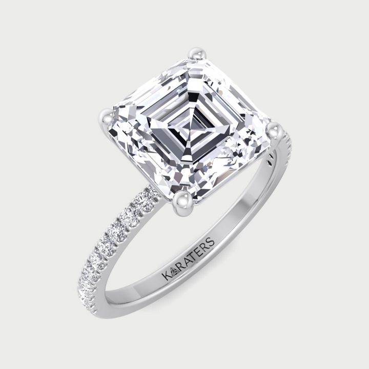 Asscher Cut Lab Grown Diamond Dainty Engagement Ring with SideStones