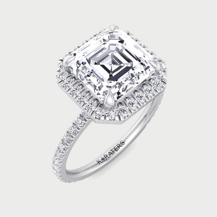 Asscher Cut Lab Grown Diamond Engagement Ring with a Halo