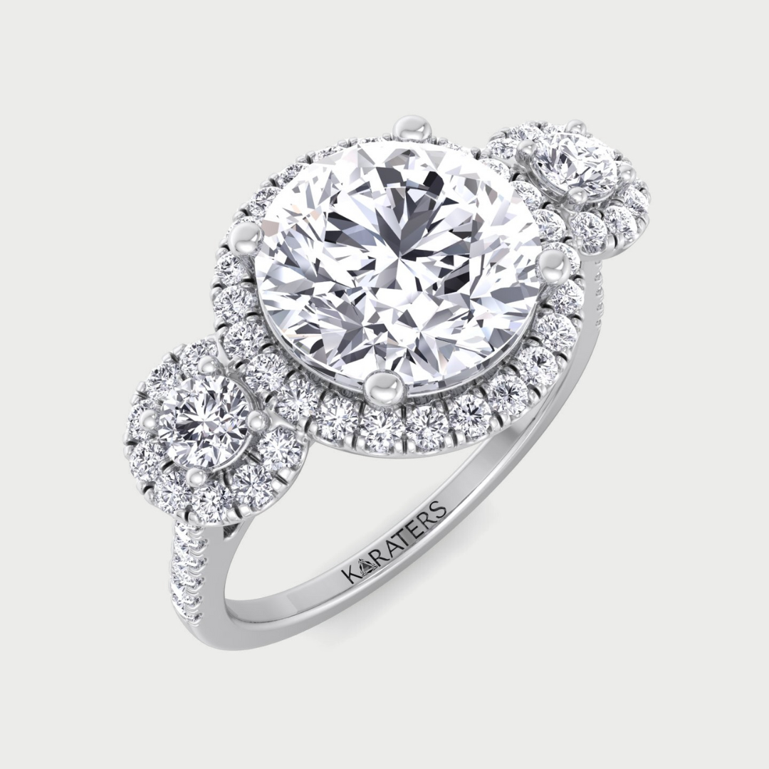 Assen - Round Cut Triple Halo Lab Grown Diamond Engagement Ring With SideStones