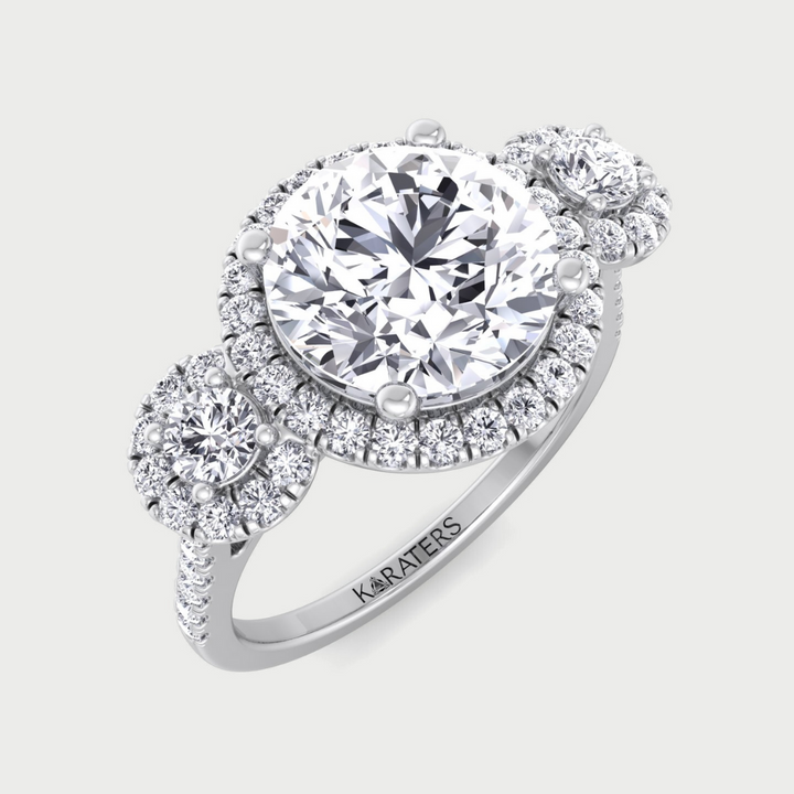 Assen - Round Cut Triple Halo Lab Grown Diamond Engagement Ring With SideStones