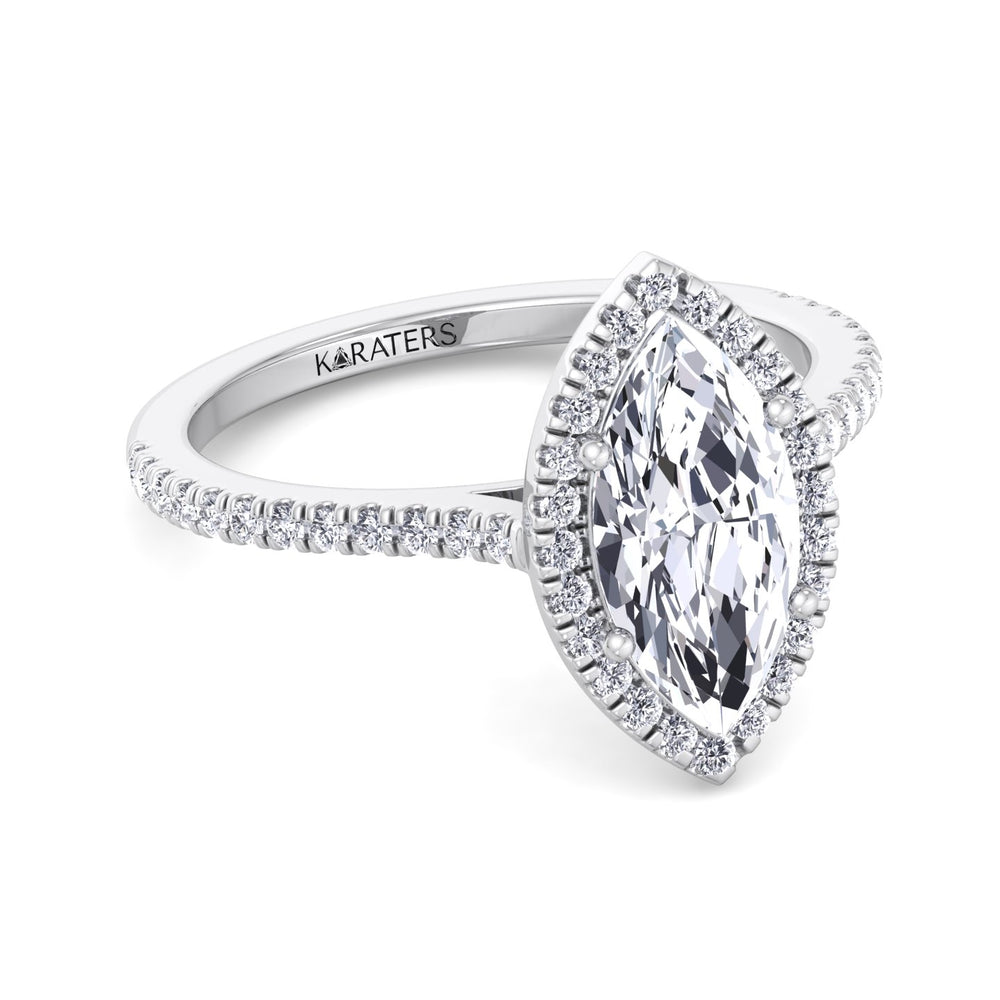 Aster-Marquise Cut Lab White Gold Diamond Engagement Ring, Front