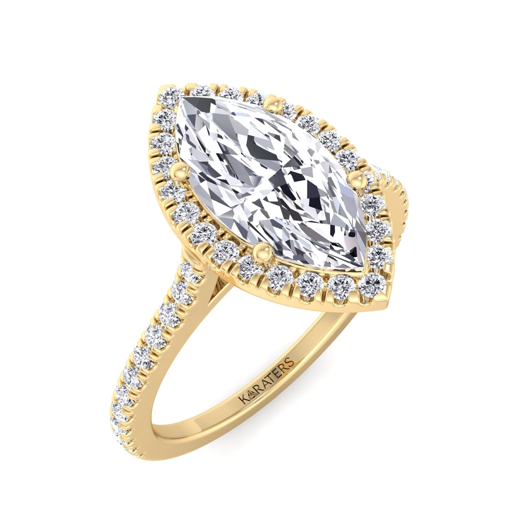 Aster-Marquise Cut Lab Yellow Gold Diamond Engagement Ring, Top Down