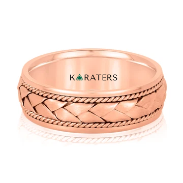 Men's Twisted Rope Braided Weave Solid Gold Band RG