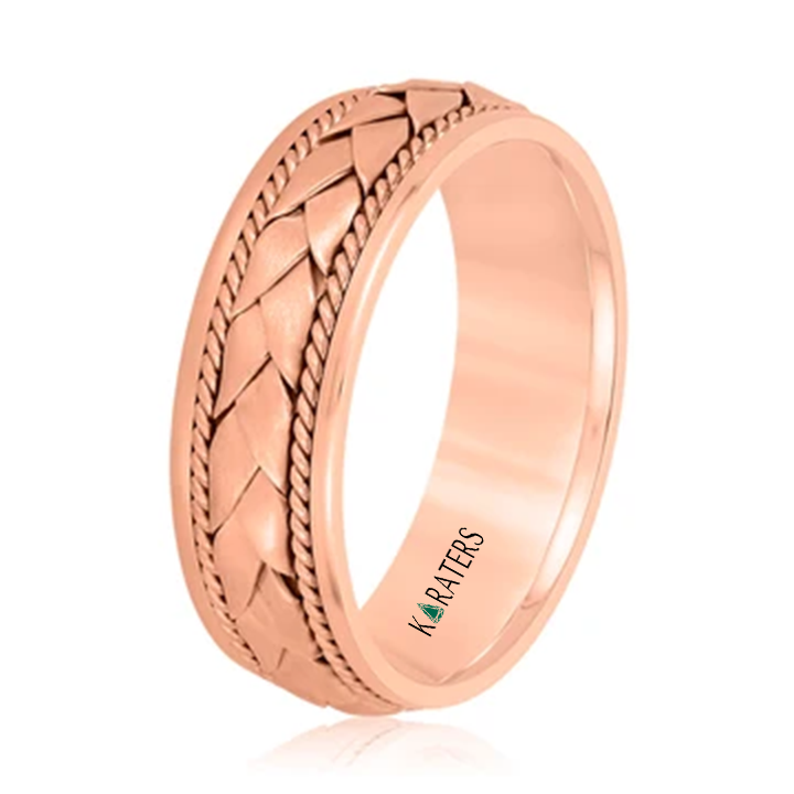 Men's Twisted Rope Braided Weave Solid Gold Band RG 2