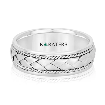 Men's Twisted Rope Braided Weave Solid Gold Band  WG 2