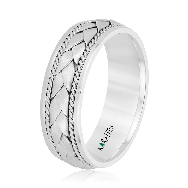 Men's Twisted Rope Braided Weave Solid Gold Band  WG 3