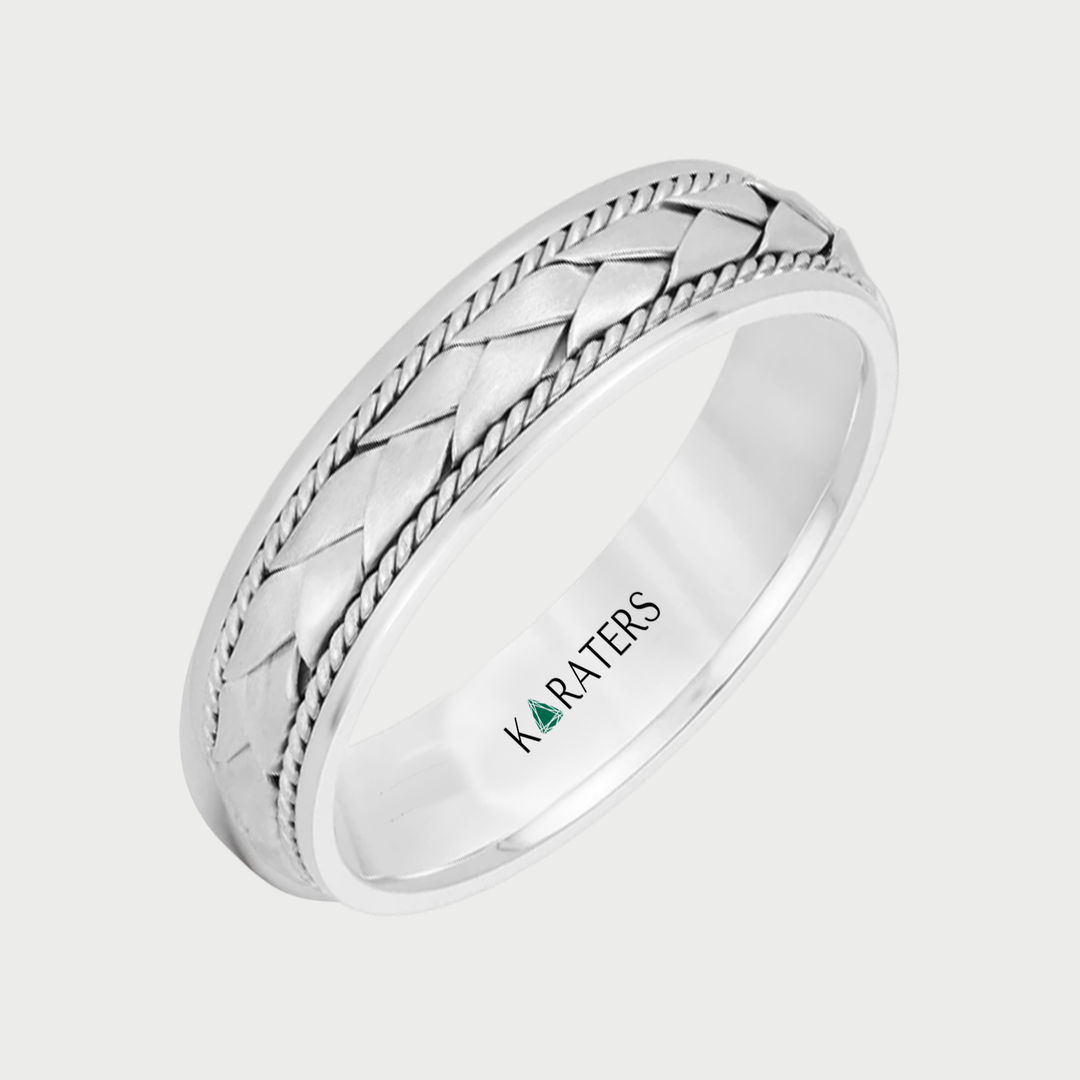 Men's Twisted Rope Braided Weave Solid Gold Band
