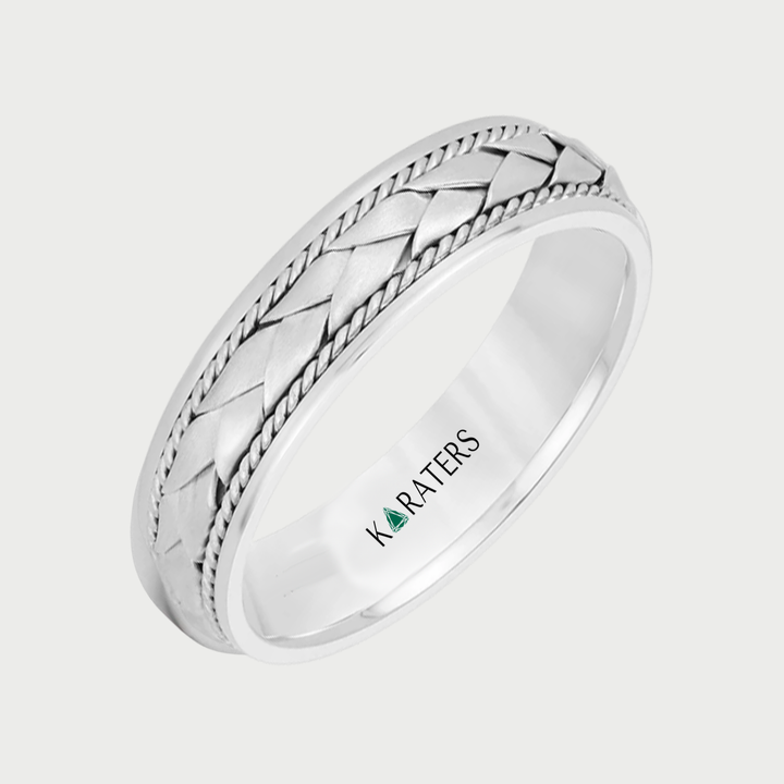 Men's Twisted Rope Braided Weave Solid Gold Band