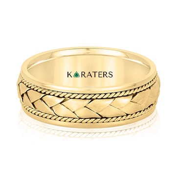 Men's Twisted Rope Braided Weave Solid Gold Band YG
