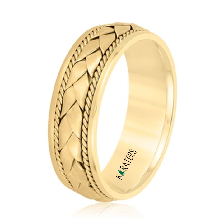 Men's Twisted Rope Braided Weave Solid Gold Band YG 2