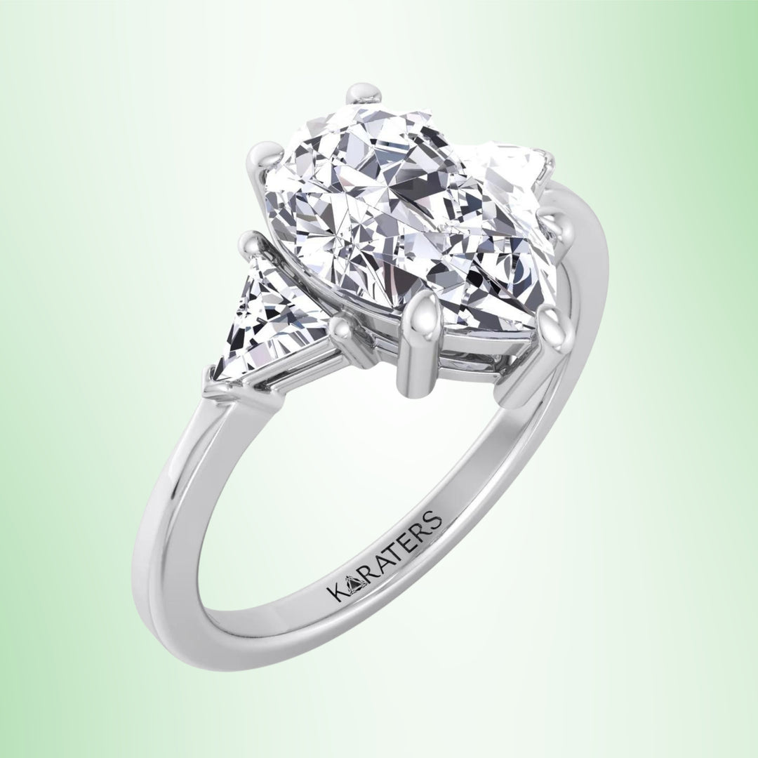 Beber - Pear Shape Lab Grown Diamond Engagement Ring with Trillion Side Stones