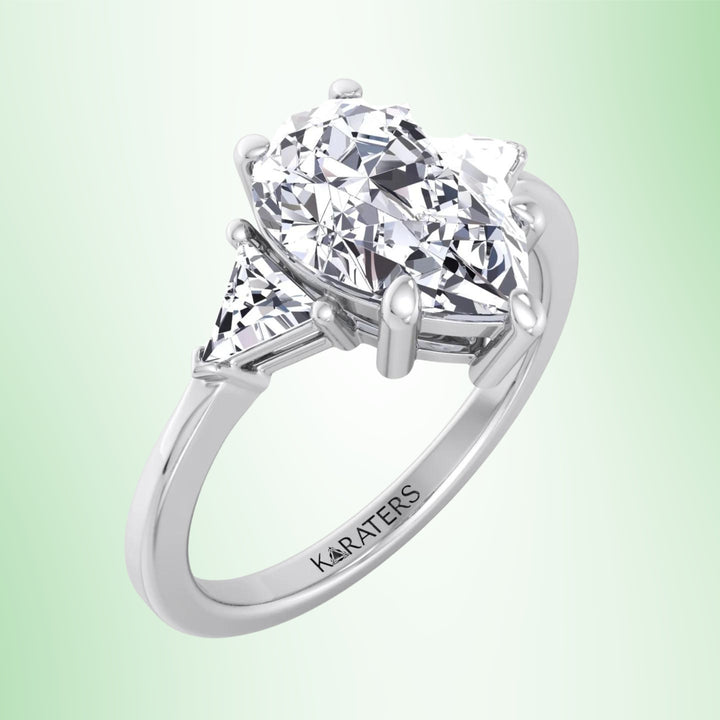 Beber - Pear Shape Lab Grown Diamond Engagement Ring with Trillion Side Stones