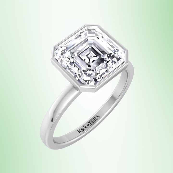 Beere - Asscher Cut Lab Diamond Bezel Set Solitaire Engagement Ring