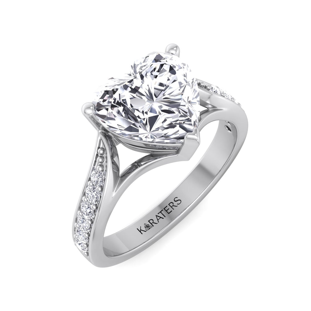 Begonia -  Heart Lab  Diamond Ring Detailed Band White