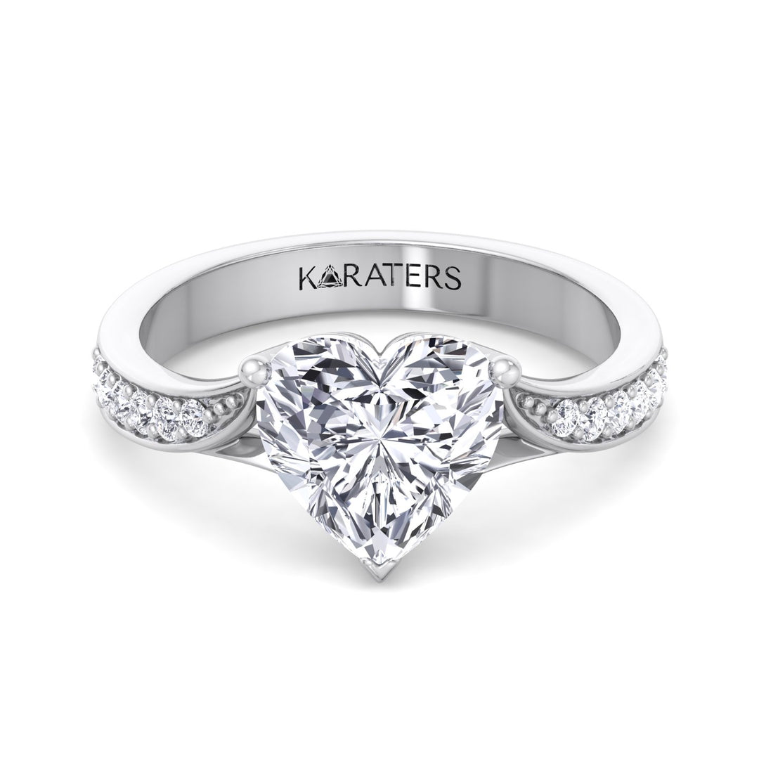 Begonia -  Heart Lab  Diamond Ring Detailed Band White Gold