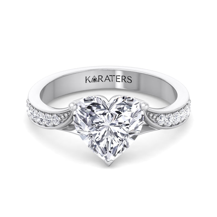 Begonia -  Heart Lab  Diamond Ring Detailed Band White Gold