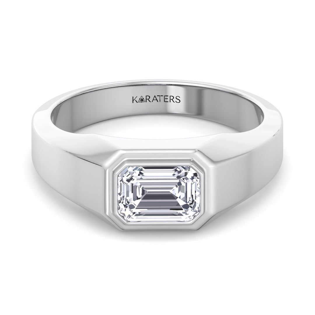 Bezel-Set Emerald Lab Diamond East-West Unisex Ring White