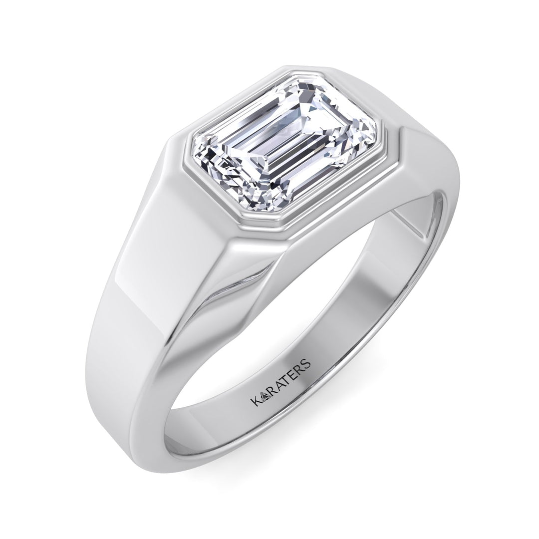 Bezel-Set Emerald Lab Diamond East-West Unisex Ring White Gold
