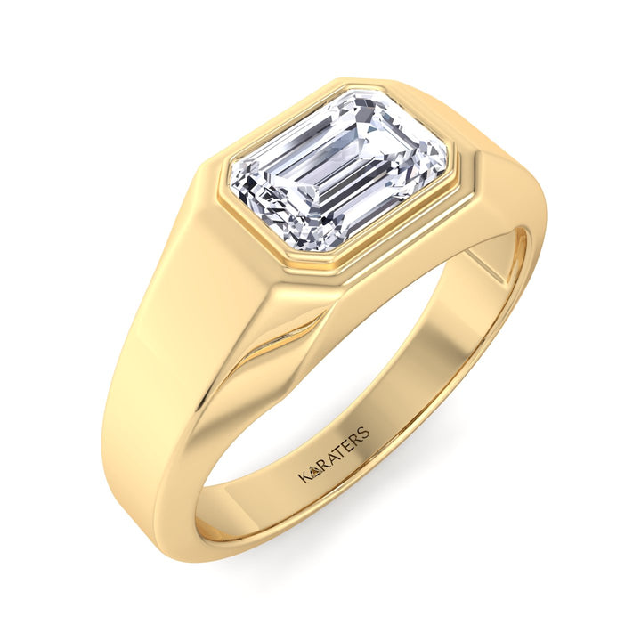 Bezel-Set Emerald Lab Diamond East-West Unisex Ring Yellow