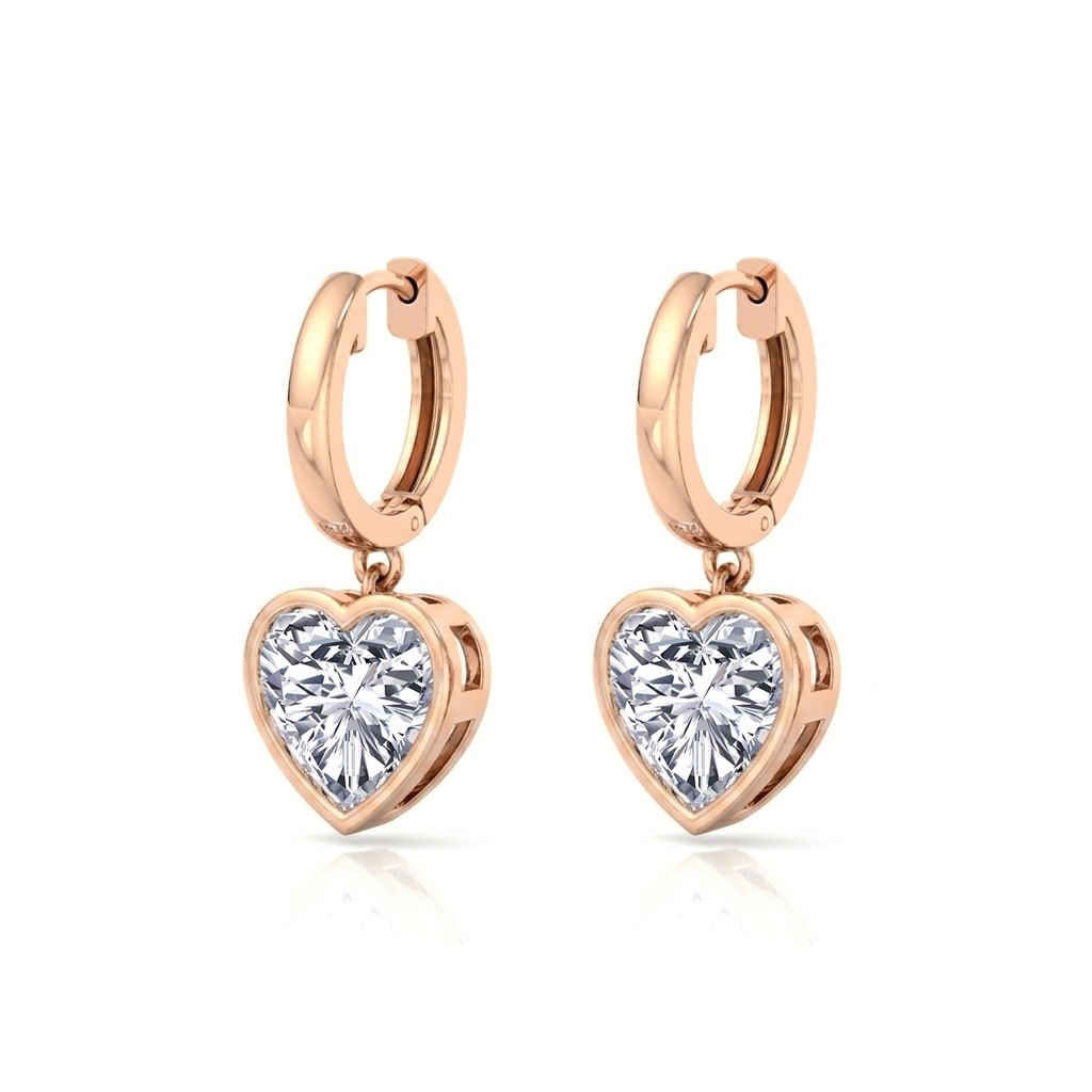 Bezel Set Heart Shape Lab Grown Diamond Dangle Earrings RG 2