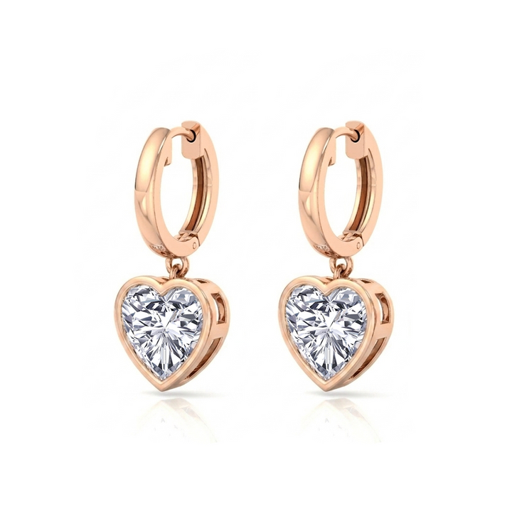 Bezel Set Heart Shape Lab Grown Diamond Dangle Earrings RG 2