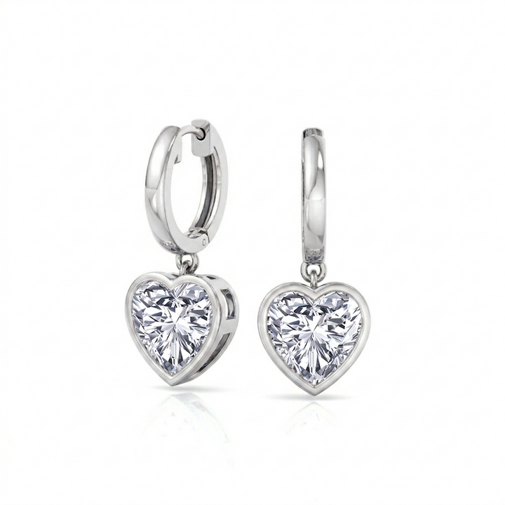Bezel Set Heart Shape Lab Grown Diamond Dangle Earrings WG