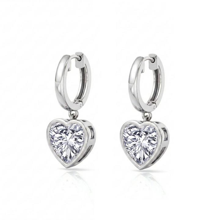 Bezel Set Heart Shape Lab Grown Diamond Dangle Earrings WG 2