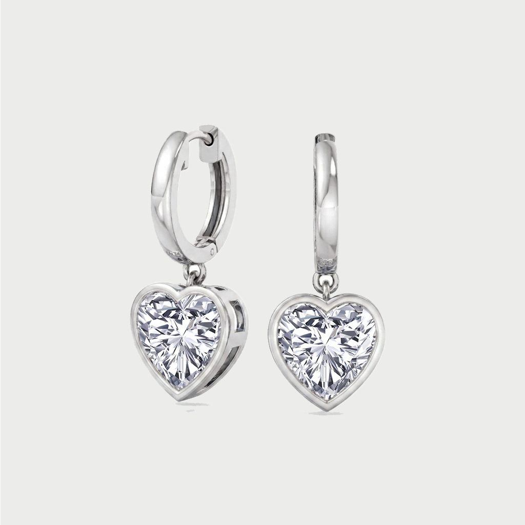Bezel Set Heart Shape Lab Grown Diamond Dangle Earrings