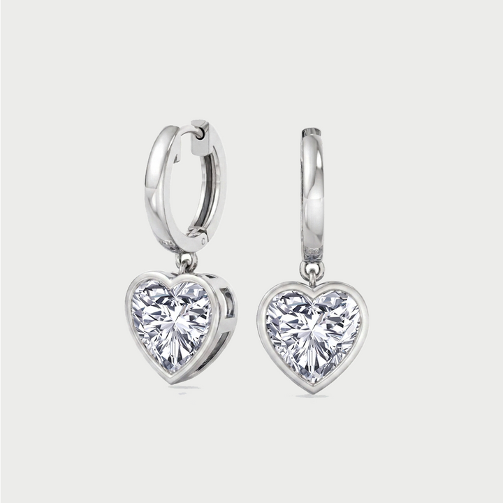 Bezel Set Heart Shape Lab Grown Diamond Dangle Earrings