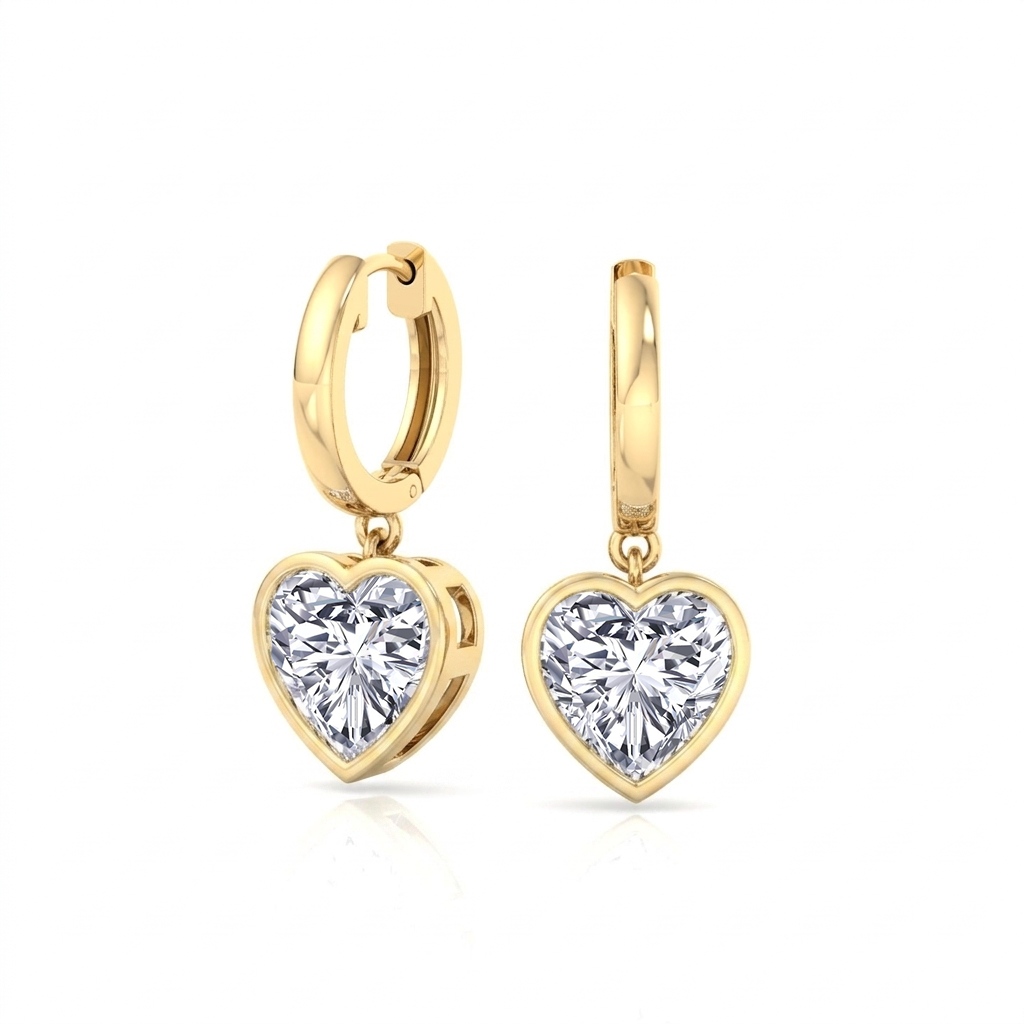 Bezel Set Heart Shape Lab Grown Diamond Dangle Earrings YG