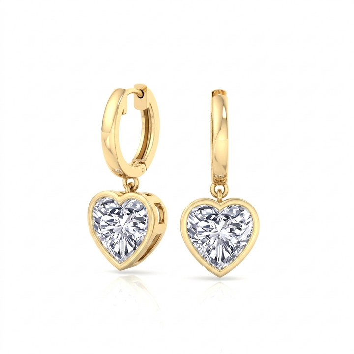 Bezel Set Heart Shape Lab Grown Diamond Dangle Earrings YG