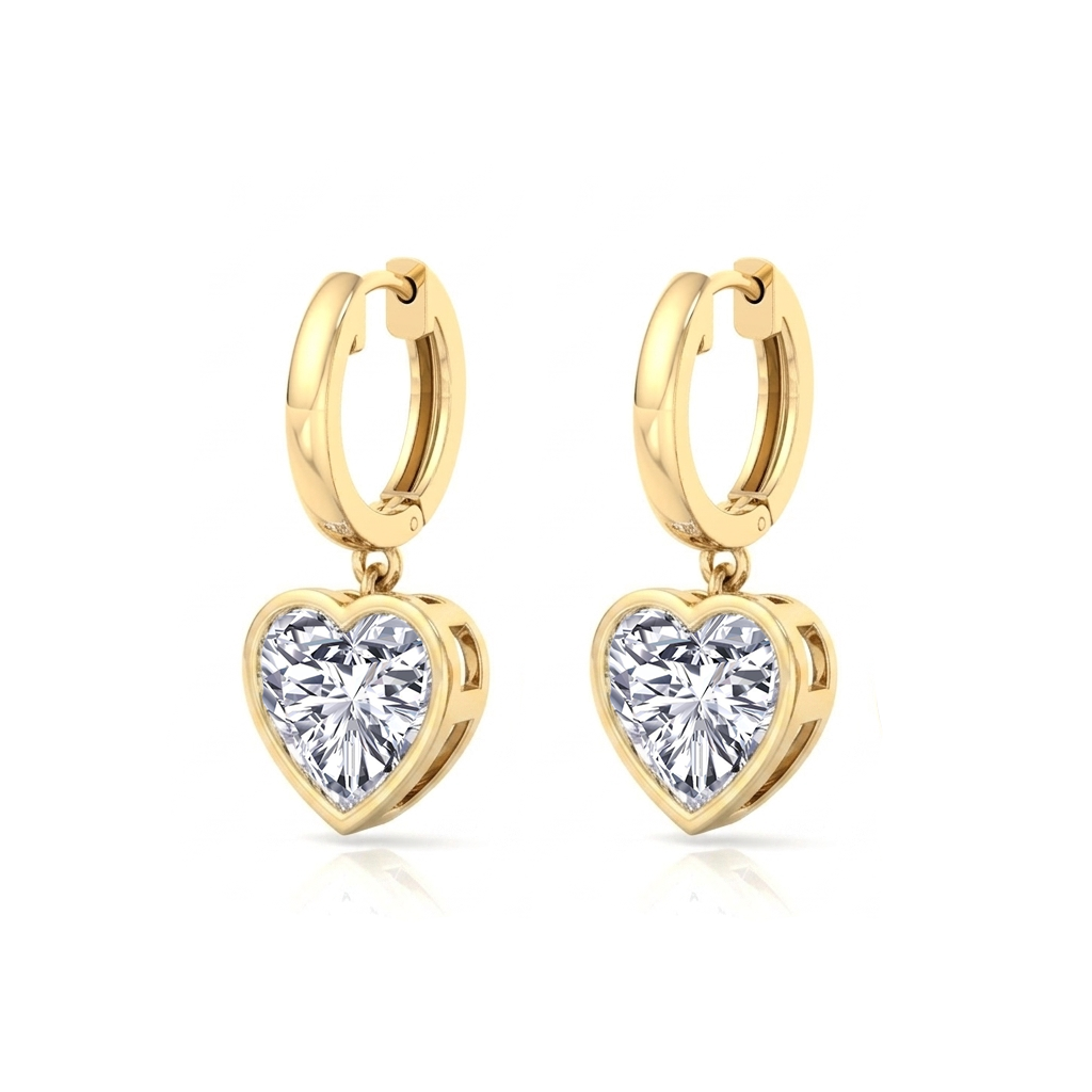 Bezel Set Heart Shape Lab Grown Diamond Dangle Earrings YG 2