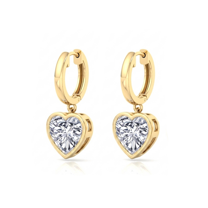 Bezel Set Heart Shape Lab Grown Diamond Dangle Earrings YG 2