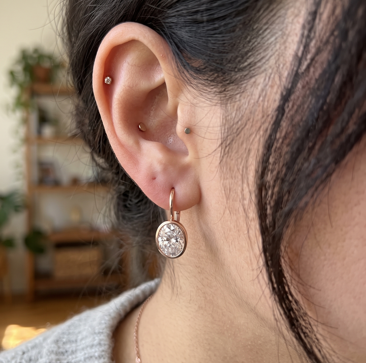 Oval Shape Bezel Prong Lab Grown Diamond Drop Earrings RG lifestyle